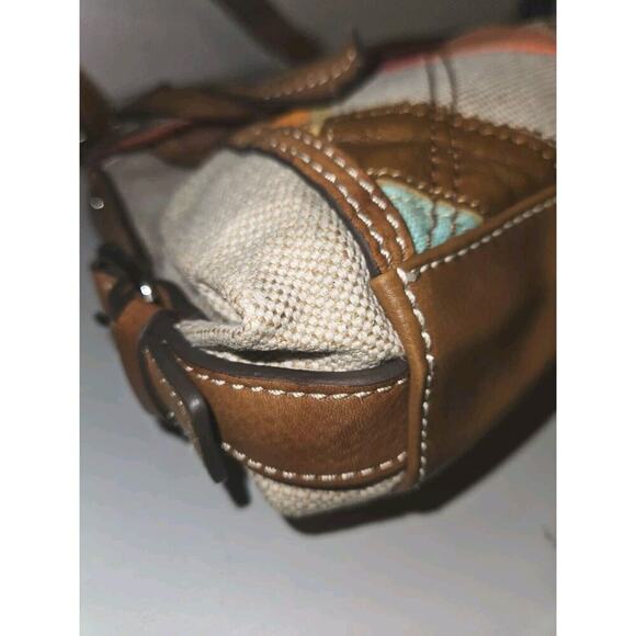 Fossil Patchwork Handbag Bag Leather Canvas Multicolor 10.5x10 - Picture 8 of 13